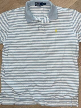Polo by Ralph Lauren Light Blue & White Striped Polo with Yellow Pony